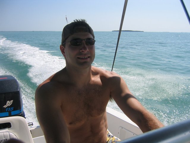 Me driving a boat in Key Largo